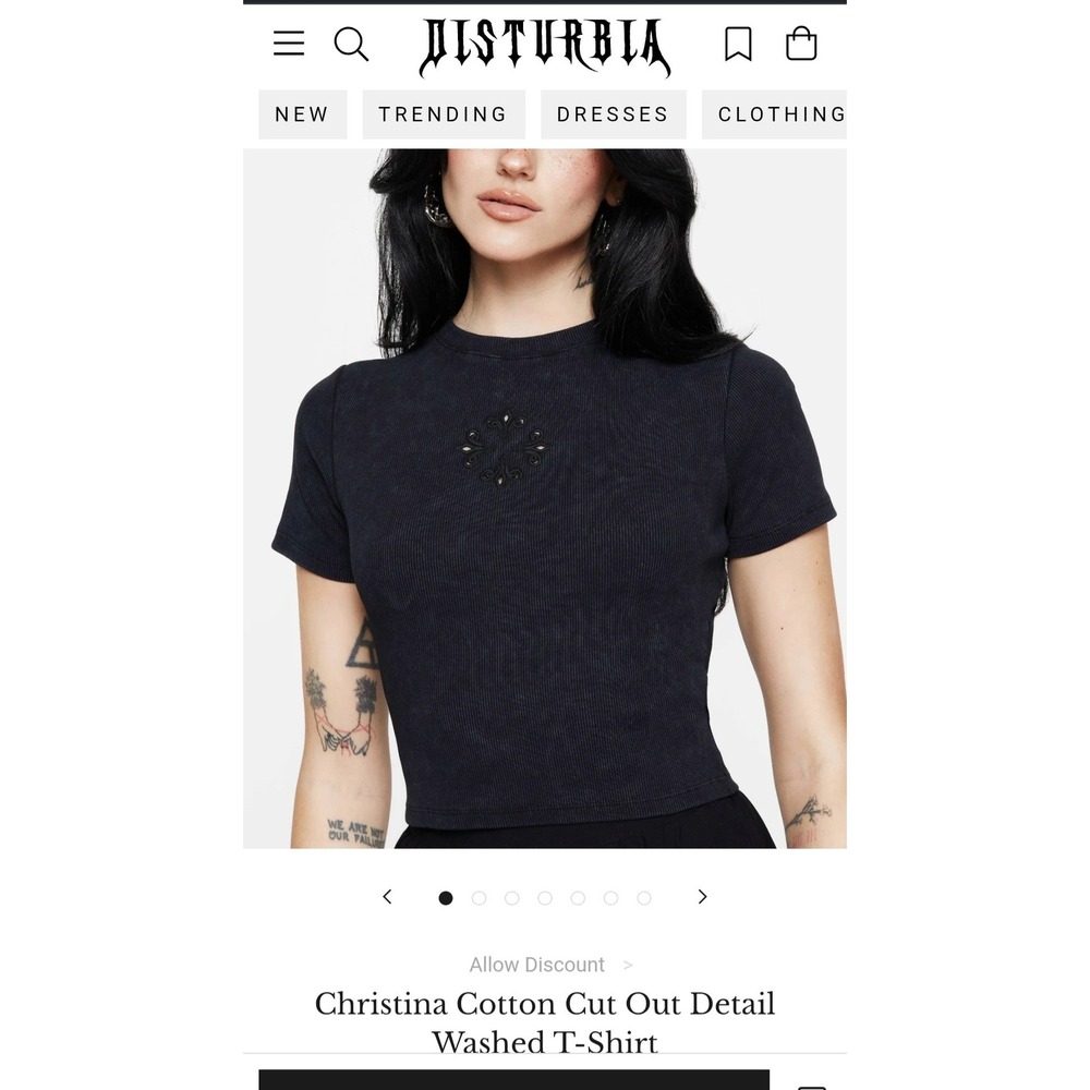 Disturbia Christina Cotton Cut Out Detail Washed T-Shirt Black US 2 TO1970-UK6